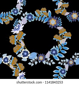 Vector seamless pattern. Small black, blue and brown flowers. Ditsy floral background. Cute pattern in small flower. The elegant the template for fashion prints.