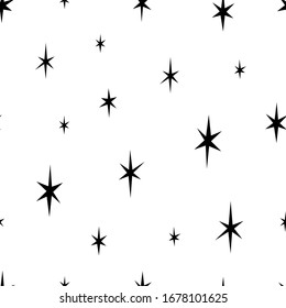 Vector seamless pattern with small black stars. Starry sky background. Design template for wallpaper,wrapping, textile.
