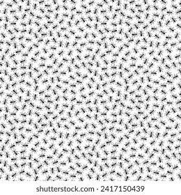 Vector seamless pattern from small black ants silhouette on a white background 