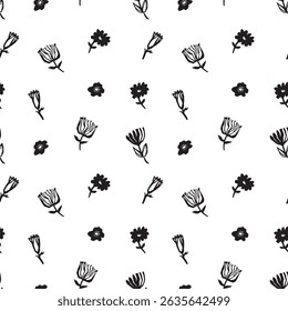 Vector seamless pattern with small black flowers