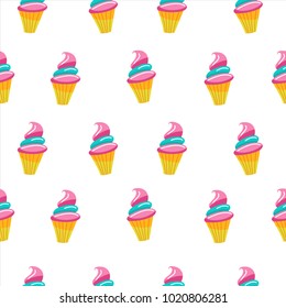 Vector seamless pattern. Small cakes, muffins. Pattern for textiles, paper, Wallpaper.