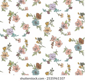 Vetor padrão sem emenda com pequenas flores fofinhas.Ditsy fundo floral.abstract sem emenda aquarela botânica padrão de ramo floral isolado no fundo branco. design para papel de parede, têxtil, tecido.