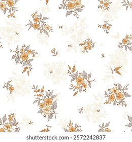 Vector seamless pattern with small cute flowers.Ditsy floral background.abstract seamless watercolor botanical floral branch pattern isolated on white background. design for wallpaper, textile,fabric.