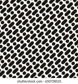 Vector seamless pattern with small diagonal rounded lines and circles. Simple monochrome geometric texture. Stylish abstract background. Square design element for prints, textile, decoration, covers