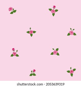 Vector seamless pattern of small ditsy floral pink roses in the summer spring season in vintage romantic style for fabric, textile, stationary, dress, kimono, etc.