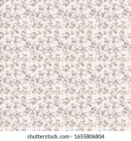 Vector seamless pattern from small dog roses blossom and fresh branches. For fabric, cloth design, wallpaper. Shabby chic.