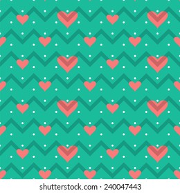 vector seamless pattern small dots, gray zigzag hearts on a pink background