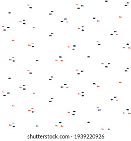 Vector seamless pattern with small fish. Hand-drawn doodle. Isolated on a white background. 