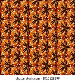 Vector seamless pattern with small flowers in a orange, brown and red colors. Rich fashionable floral texture for wallpaper, interior, tiles, print, textiles, packaging and various types of design.