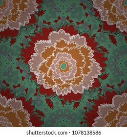 Vector seamless pattern with small flowers in a blue, red and green colors. Rich fashionable floral texture for wallpaper, interior, tiles, print, textiles, packaging and various types of design.