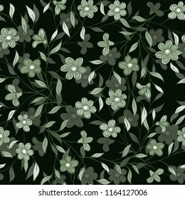 Vector seamless pattern small flowers on a dark background.