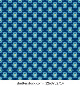 Vector seamless pattern with small flowers in a blue, yellow and violet colors. Rich fashionable floral texture for wallpaper, interior, tiles, print, textiles, packaging and various types of design.