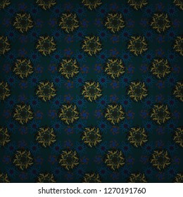 Vector seamless pattern with small flowers in a black, blue and brown colors. Rich fashionable floral texture for wallpaper, interior, tiles, print, textiles, packaging and various types of design.