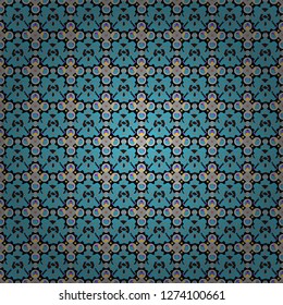 Vector seamless pattern with small flowers in a blue, gray and black colors. Rich fashionable floral texture for wallpaper, interior, tiles, print, textiles, packaging and various types of design.