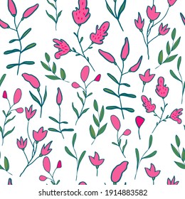 vector seamless pattern small flowers and twigs