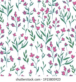 vector seamless pattern small flowers and twigs