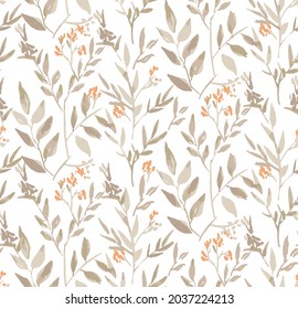 vector seamless pattern small flowers and twigs, floral seamless pattern, seamless orange flowers pattern for wrapping or tissue