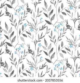vector seamless pattern small flowers and twigs, floral seamless pattern, seamless blue flowers pattern for wrapping or tissue