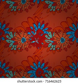 Vector seamless pattern with small flowers in a red, blue and orange colors. Rich fashionable floral texture for wallpaper, interior, tiles, print, textiles, packaging and various types of design.