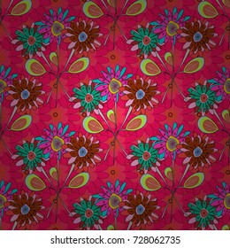 Vector seamless pattern with small flowers in a magenta, pink and red colors. Rich fashionable floral texture for wallpaper, interior, tiles, print, textiles, packaging and various types of design.