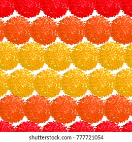 Vector seamless pattern with small furry flowers or pompoms in bright color can be used for web, print, wallpaper, spring summer fashion, fabric, textile, card background.