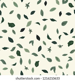 vector seamless pattern with small green leaves on a light background