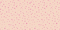Vector Seamless Pattern With Small Hand Drawn Pink Chaotic Dots, Spots On Beige Background. Trendy Abstract Minimalist Funky Spotted Texture. Abstract Spray Grunge Texture. Modern Hot Pink Pattern