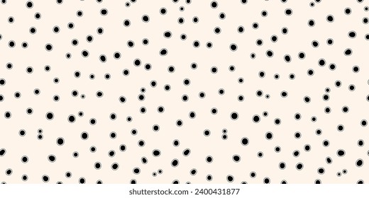 Vector seamless pattern with small hand drawn black chaotic dots, spots on white background. Trendy minimal spotted texture. Abstract bacteria, microbe, germs illustration. Simple organic geo design