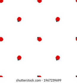 Vector seamless pattern with small red ladybugs on a white background in a flat style. Cute insect pattern for fabrics, children's clothing, packaging, pet stores