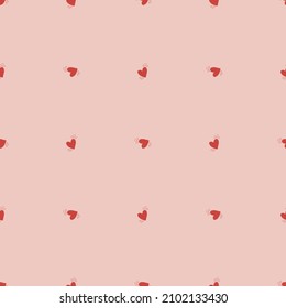 Vector seamless pattern with small red hearts on white backdrop. Valentines day background. Abstract geometric texture, repeat tiles. Love romantic theme. Minimal design for decor, textile, gift paper