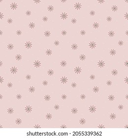 Vector seamless pattern with small scattered flowers, daisies. Liberty style print. Elegant minimal floral background. Simple ditsy texture. Soft pink color. Repeated design for wallpaper, textile