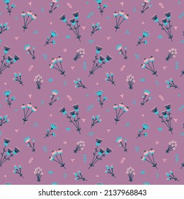 Vector seamless pattern with small scattered flowers, leaves. Liberty style print. Elegant floral background. Simple ditsy texture. Modern repeat design for wallpaper, fabric, textile, linen