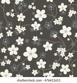 Vector seamless pattern with small tender flowers and elegant stems