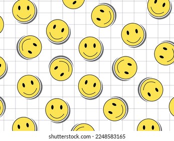 Vector seamless pattern with smiling  face emoji.