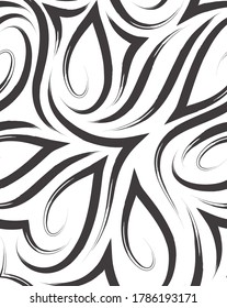 Vector seamless pattern of smooth corners and lines drawn with brush.Texture of black lines on white.Monochrome background.