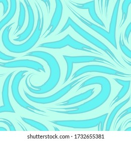 Vector seamless pattern of smooth lines with torn tips in the form of spirals and waves of blue color.Texture for printing on clothes or wrapping paper.Background for website or decoration.