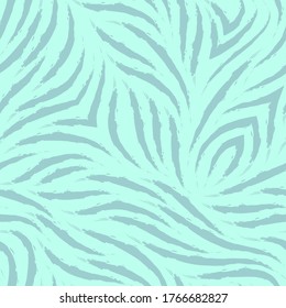 Vector seamless pattern of smooth lines of waves or currents with splashes. Texture of flowing stripes on a turquoise swirl or river background. Print for clothes or paper