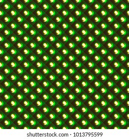 Vector seamless pattern with smooth polish green rhombs scale and warm orange round shiny lamps; seamless texture background