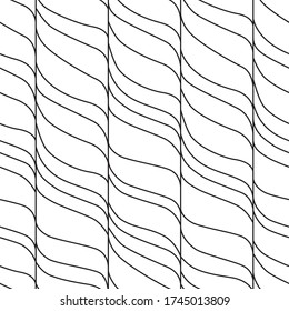 Vector seamless pattern with smooth wavy shapes and lines. Modern stylish texture Black and whita monocrome simple graphic pattern.