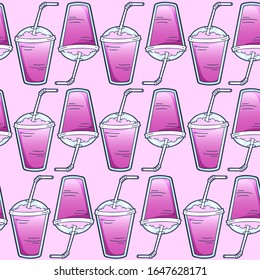 Vector seamless pattern. Smoothie, milkshake. Illustration for menu, printing onto fabric and paper or scrap booking.