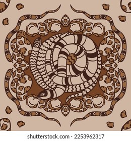 Vector seamless pattern snake nest. Snakes and snake eggs. Newborn snakes hatch. Design for printing on textiles, packaging, paper, wallpaper.