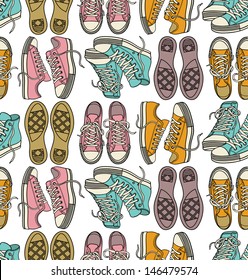 Vector seamless pattern with sneakers