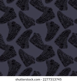 Vector seamless pattern with sneakers. Background with sports shoes for design, textiles.