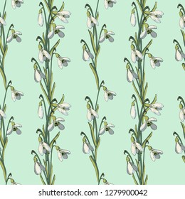 Vector seamless pattern with snowdrop. 