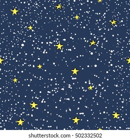 Vector seamless pattern. Snowfall and stars in the sky
