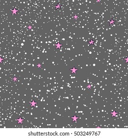 Vector seamless pattern. Snowfall and stars in the sky