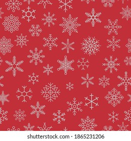 Vector seamless pattern with Snowflake. Snowflake vector pattern isolated on red background.