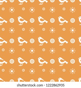 Vector seamless pattern with snowflakes and birds. Christmas and New Year 2019 background. Design for wrapping, fabric, print.