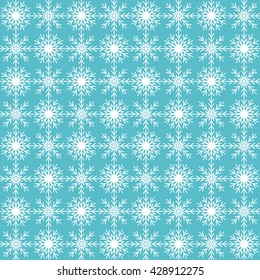 Vector seamless pattern with snowflakes. Blue background with white snow