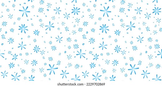 Vektornahtloses Muster aus Schneeflocken im Doodle-Stil. Winter, Weihnachten, Neujahr Hintergrund und Textur. Schneefall, fallender Schnee, Blindheit